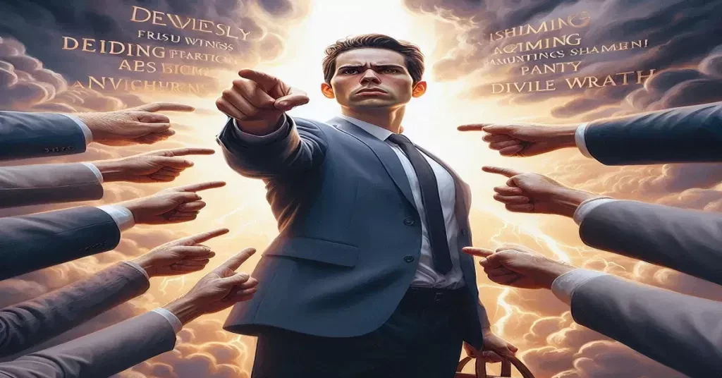 Caught In A Lie The Severe Legal Consequences Of Perjury In Federal And State Courts 02: Man making accusations while being caught in a lie, pointed out as being a liar himself.