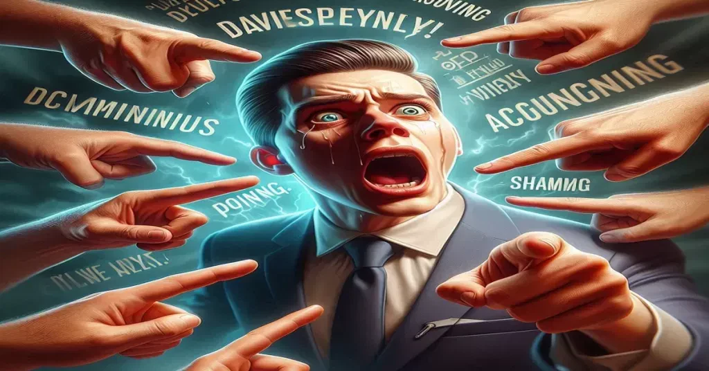 Caught In A Lie The Severe Legal Consequences Of Perjury In Federal And State Courts 04: Man being pointed out for being caught in a lie, committing perjury.