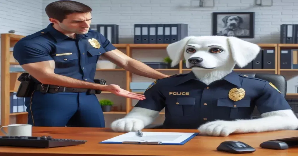 The Legal Truth Why Police Dogs Can Never Be Law Enforcement Officers Image: Humanoid Police Dog being reprimanded by his Master lieutenant.