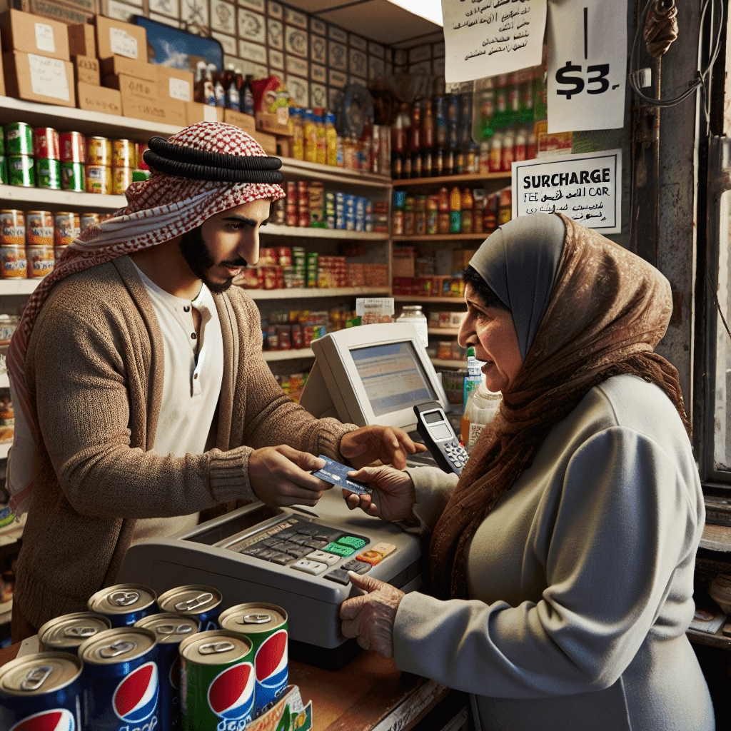 Corner store merchant unjustly charging customer a debit card surcharge fee on her debit card.